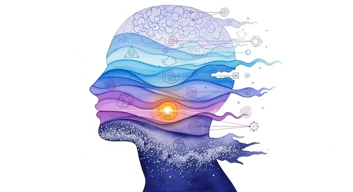 Self-awareness concept illustration showing concentric circles representing layers of consciousness